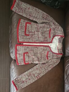 Banana Republic Red Tweed Collarless Blazer